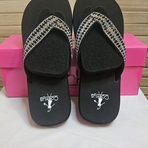 Corkys Hibiscus Sandals with Black And Clear Detailing
